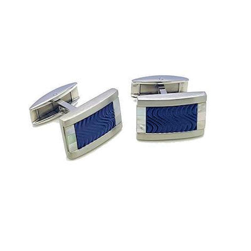 Cudworth Stainless Steel Blue Enamel Wave Pattern Cufflinks - Theodore Designs