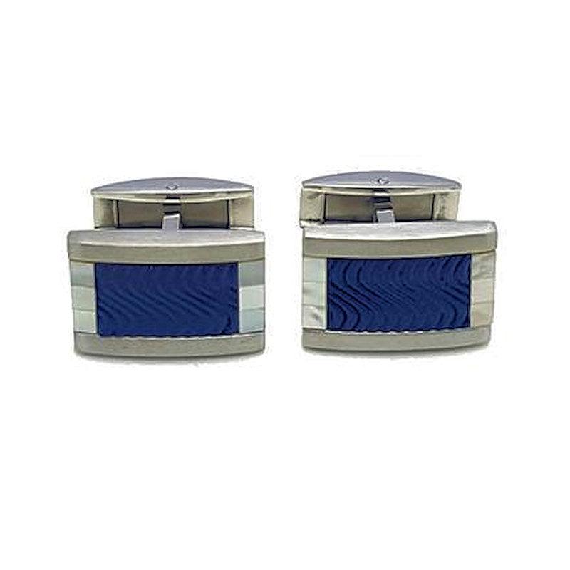 Cudworth Stainless Steel Blue Enamel Wave Pattern Cufflinks - Theodore Designs