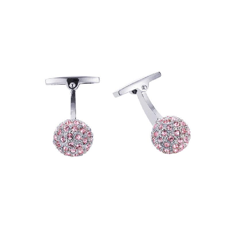 Rhodium Pink Crystal Ball Cufflinks