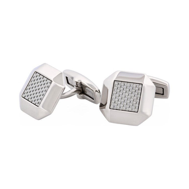 Polished Octagonal Stainless Steel & Silver Fibreglass Cufflinks