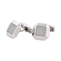 Polished Octagonal Stainless Steel & Silver Fibreglass Cufflinks