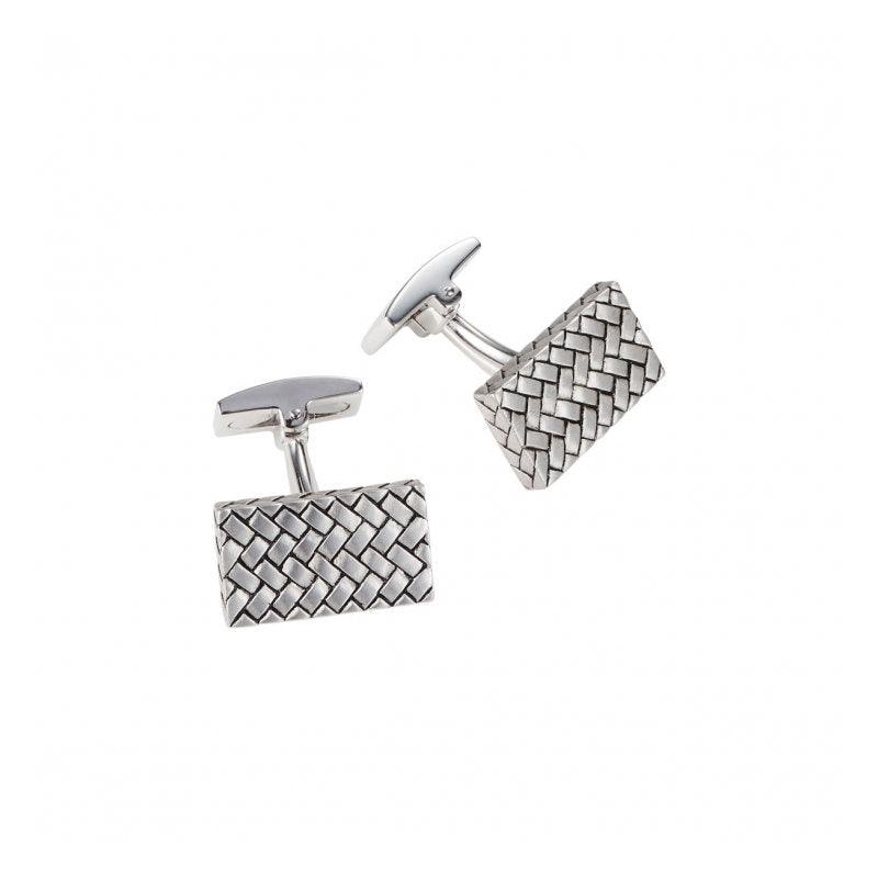 Cudworth Sterling Silver Woven Pattern Rectangle Cufflinks - Theodore Designs