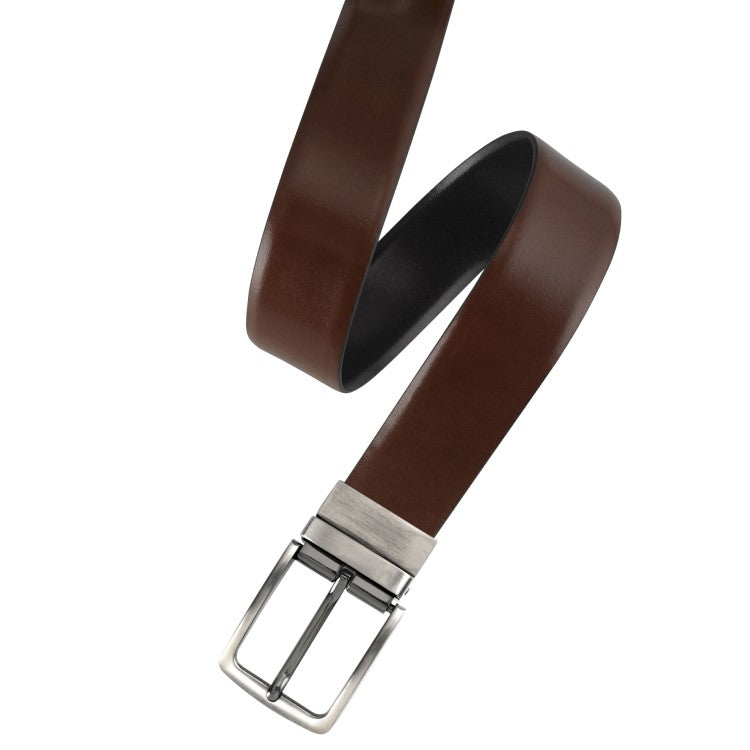 Black & Marble Patterned Brown Leather Reversible Belt