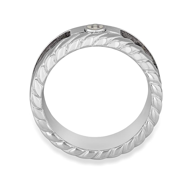 Hoxton London Men's Sterling Silver Twist Leather Inlay Ring