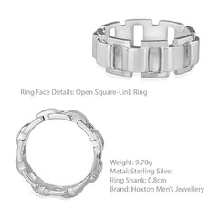 Hoxton London Men's Sterling Silver Brick High Polished Open Square Link Ring