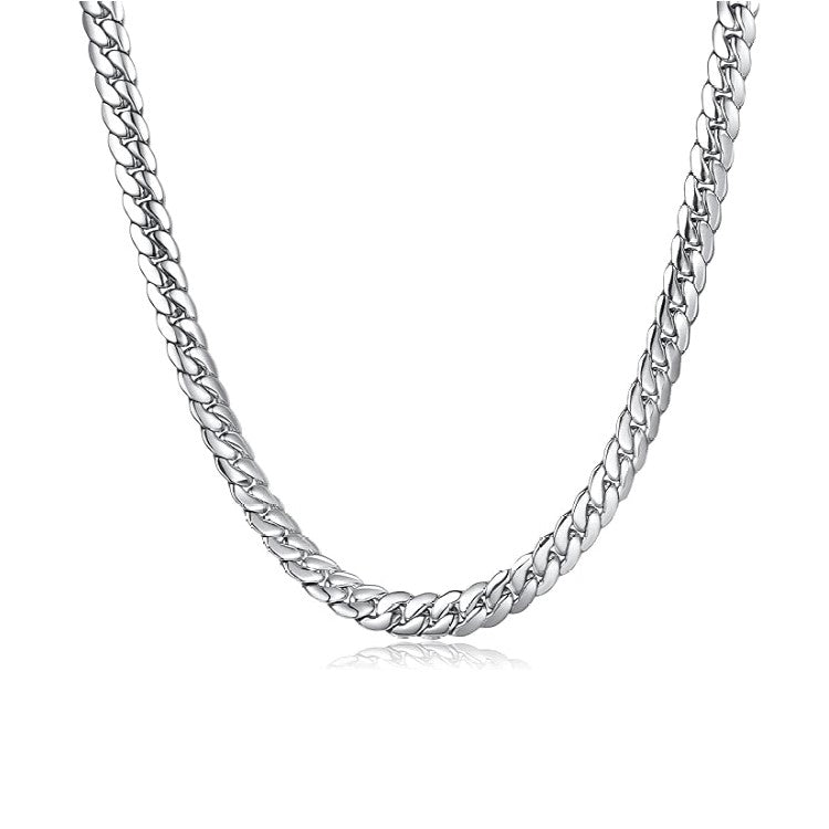 Stainless Steel 8mm Cuban Curb Link Satin and Polish Finish Chain Necklace