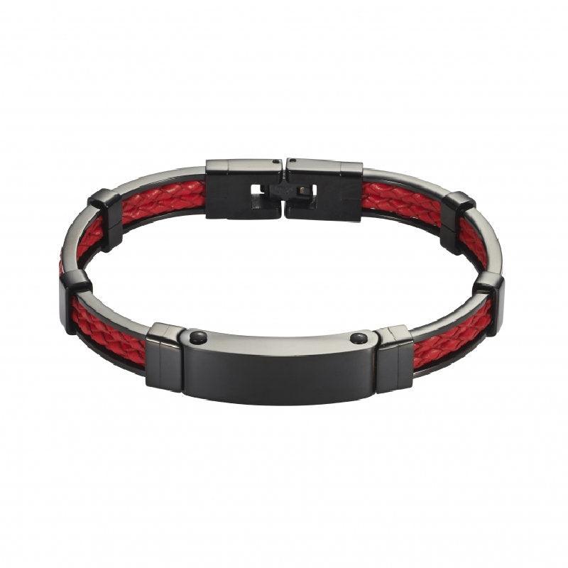 Cudworth Stainless Steel and Red Leather Bracelet with Locking Clasp - Theodore Designs