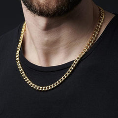 Stainless Gold Plated 8mm Cuban Curb Satin and Polish  Link Chain Necklace