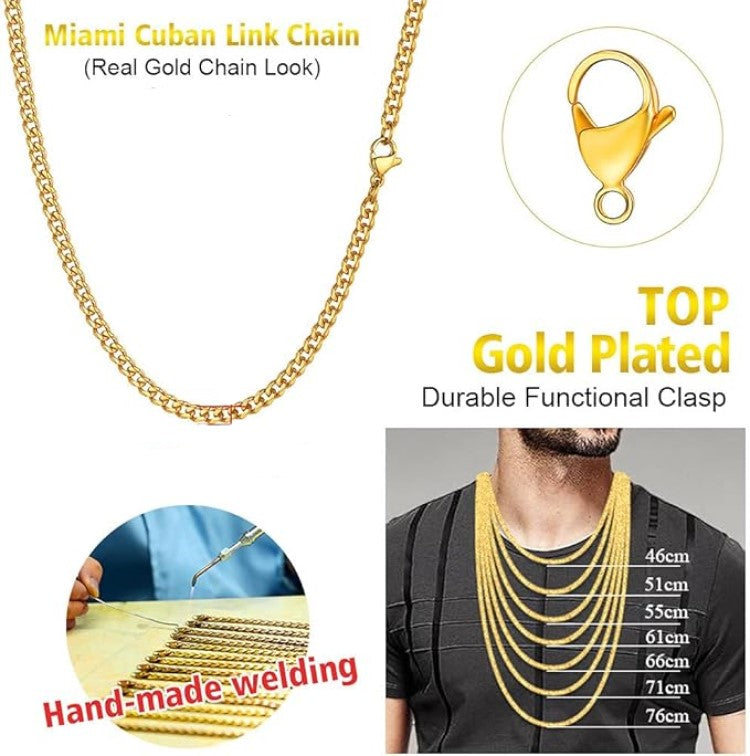 Stainless Gold Plated 7MM Cuban Link Varius Sizes Chains