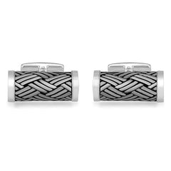 Hoxton London Silver Sterling Silver Cylindrical Cufflinks with Oxidized Basket Weave Finish