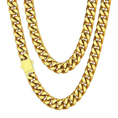 Stainless Steel Gold Plated 12MM Cuban Curb Link Chain Necklace