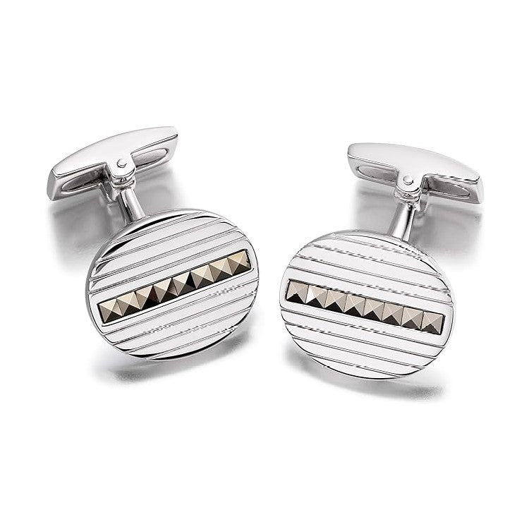 Hoxton London Sterling Silver Oval Cufflinks with Pyramid Marcasites