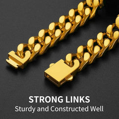 Stainless Steel Gold Plated 12MM Cuban Curb Link Chain Necklace