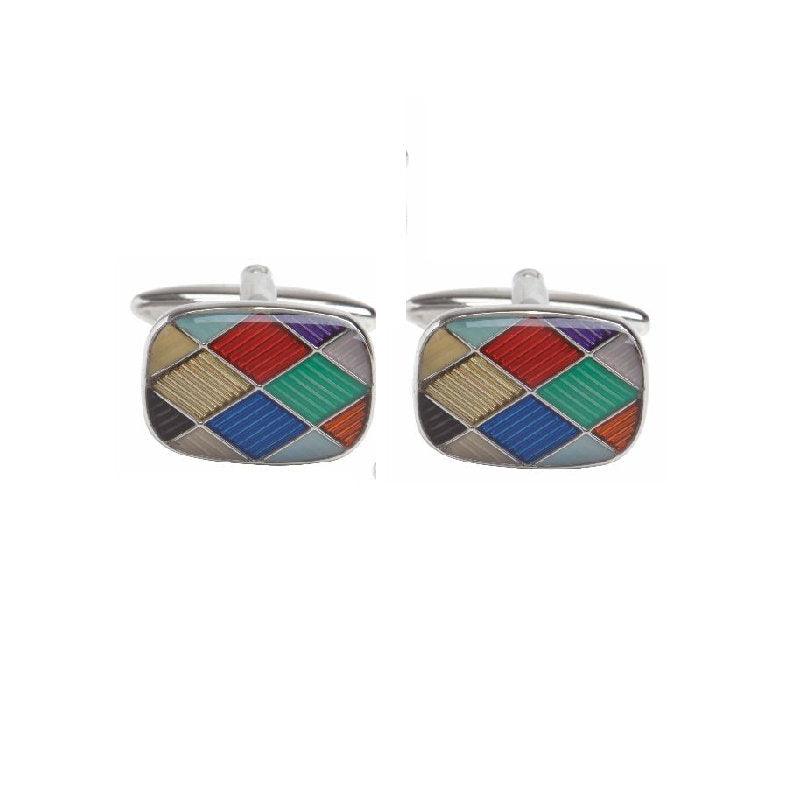 Dalaco Harlequin Enamel Rhodium Plate Cufflinks - Theodore Designs