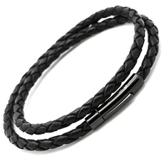 Stainless Steel Genuine 3mm Double Wrap Leather Bracelet