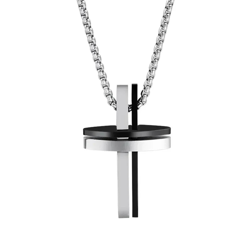 Stainless Steel Double Cross Pendant Necklace