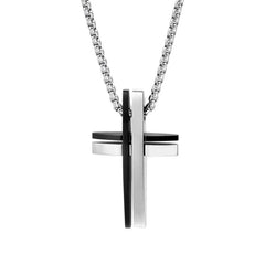 Stainless Steel Double Cross Pendant Necklace