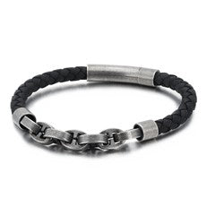 Stainless Steel Titanium Braided Genuine Leather Bracelet