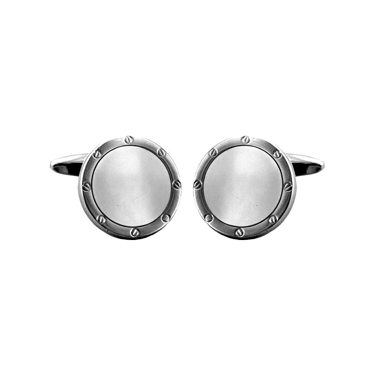 Dalaco Mother of Pearl Round Porthole Rhodium Plated Cufflinks