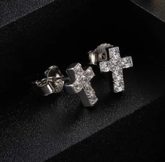 White Gold Plated 925 Sterling Silver 5A Cubic Zirconia CZ Cross Stud Earrings