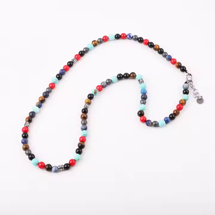 Turquoise, Red jasper Beads, Blue Lapis, Hematite and Onyx Necklace/Bracelet