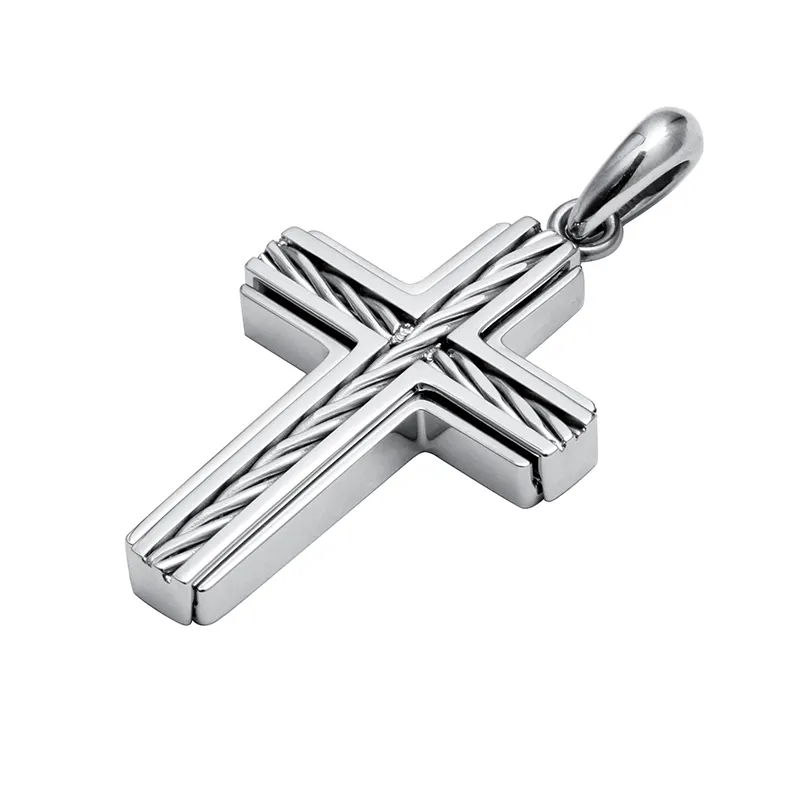 Stainless Steel Cross Pendant with Twisted Wire Inlay