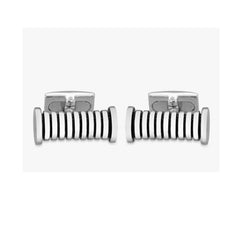 Hoxton London Men's Sterling Silver Striped Cylindrical  Cufflinks