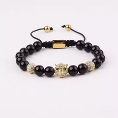 Natural Stone CZ Pave Leopard Macrame Bracelet