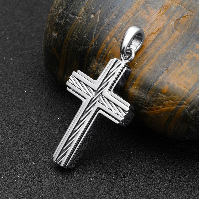 Stainless Steel Cross Pendant with Twisted Wire Inlay