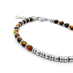 Men’s Natural Stone Beaded Bracelet with Stainless Steel Accents