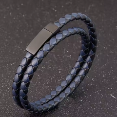 Men’s Leather Bracelet with Black/Brown Woven Pattern
