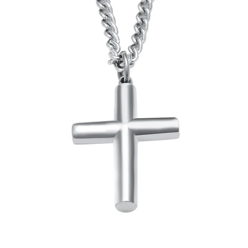 Stainless Steel Mini Plain Round Tubular Cross Pendant