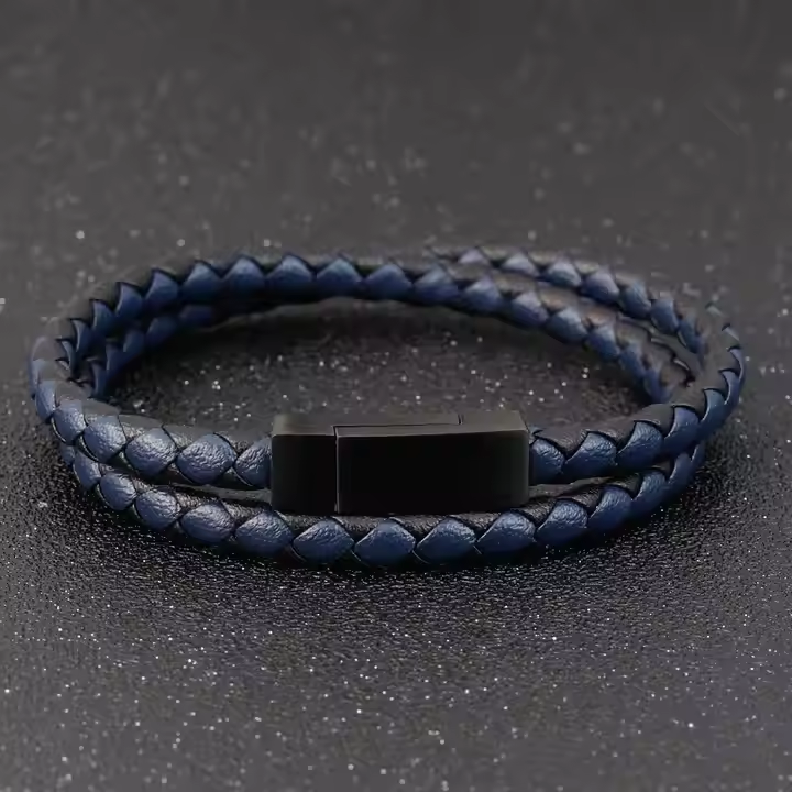 Men’s Leather Bracelet with Black/Brown Woven Pattern