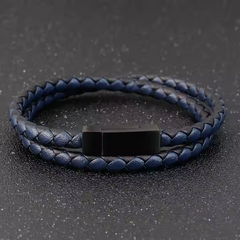 Men’s Leather Bracelet with Black/Brown Woven Pattern