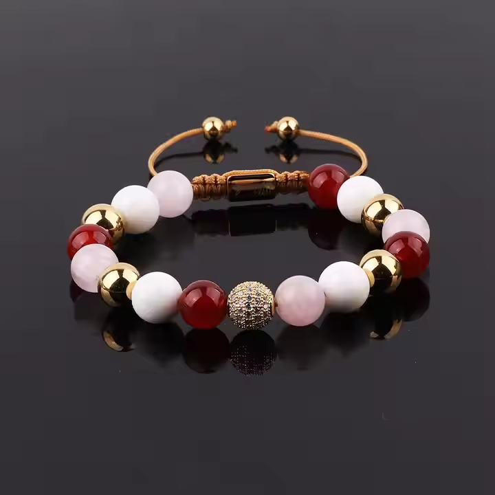 Natural Stone CZ Ball Macrame Adjustable Bracelet