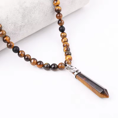 Tigers Eye Black Onyx Beaded Men and Healing Point Necklace