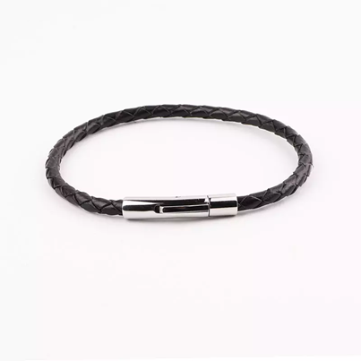 Stainless Steel Genuine 4mm Leather Bracelet