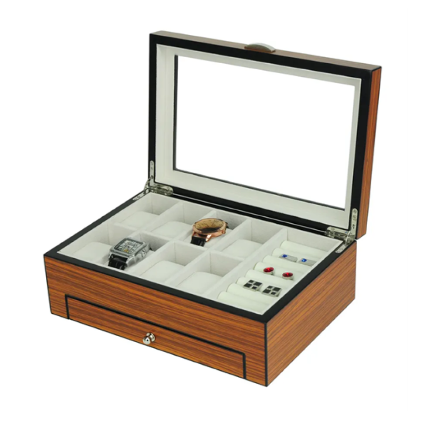 Theodore Matte Rosewood Veneer Wooden Watch & Jewelry Box with Drawer - Theodore Designs