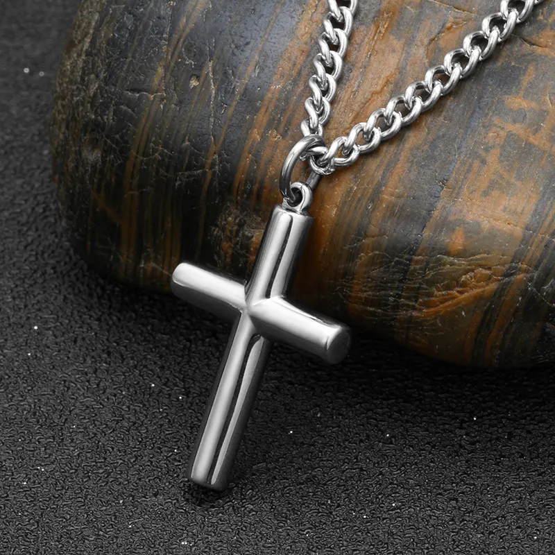 Stainless Steel Mini Plain Round Tubular Cross Pendant