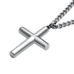 Stainless Steel Mini Plain Round Tubular Cross Pendant