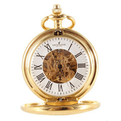 David Aster Gold Patterned Half Hunter Mechanical Pocket Watch - Theodore Designs