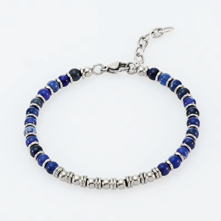 Men’s Natural Stone Beaded Bracelet with Stainless Steel Accents