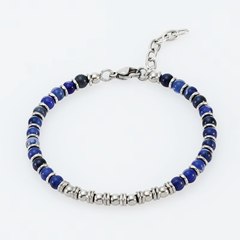 Men’s Natural Stone Beaded Bracelet with Stainless Steel Accents