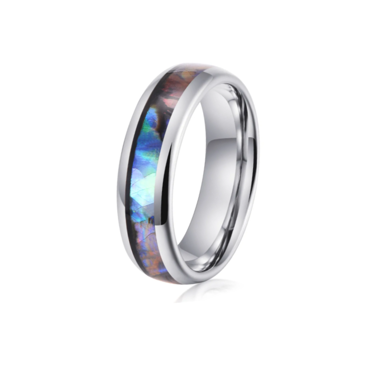 Tungsten Carbide Band Inlay With Abalone Shell Ring