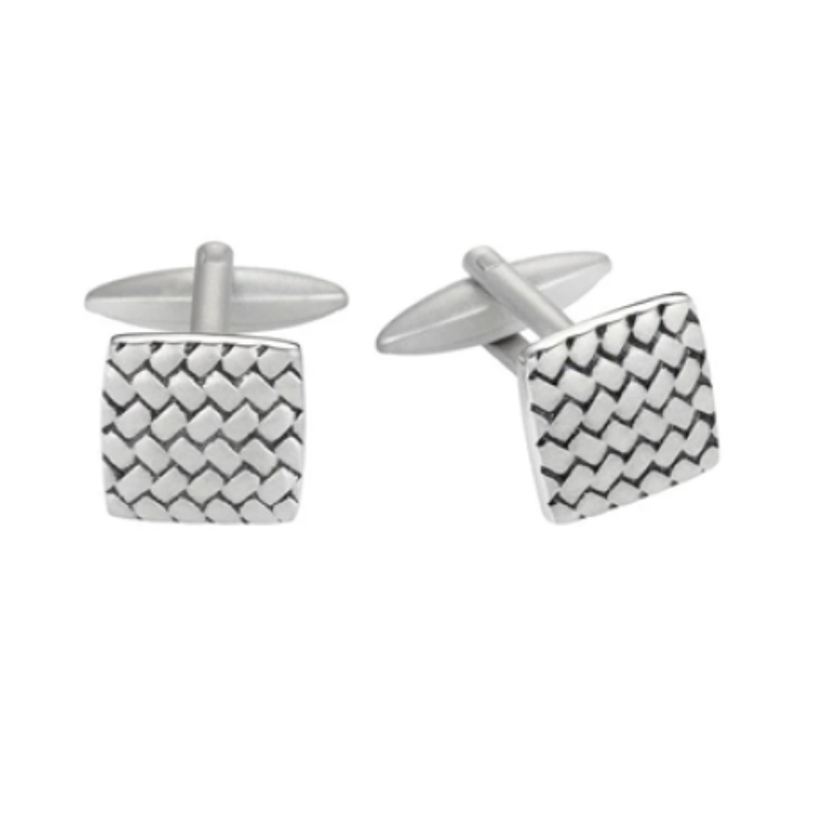 Stainless Steel Sandblasted Tyre Pattern Cufflinks (14x14mm) – Rugged Elegance