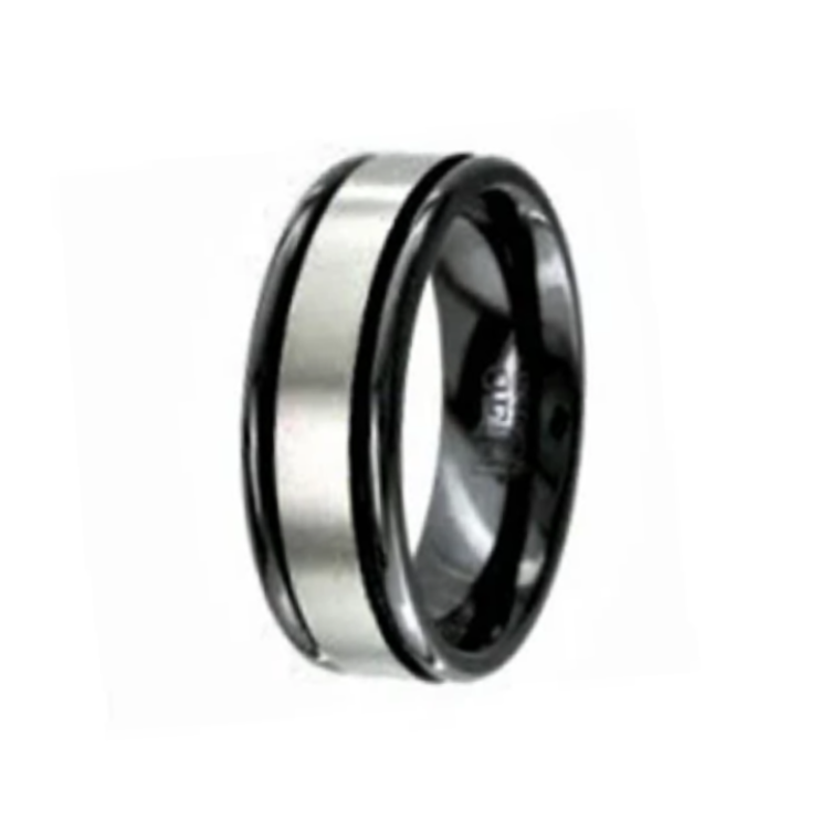 Two Tone Black Zirconium Design Band Men's Ring