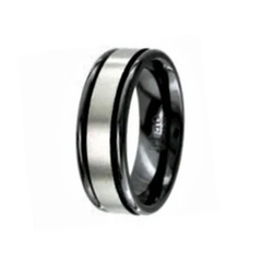 Two Tone Black Zirconium Design Band Men's Ring