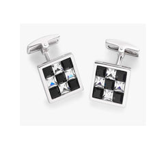 Hoxton London Sterling Silver Crystal Chequerboard Square Cufflinks