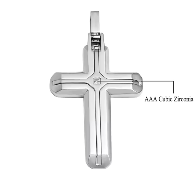 Stainless Steel Small Cross Pendant with CZ Inlay