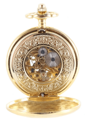 David Aster Gold Patterned Half Hunter Mechanical Pocket Watch - Theodore Designs